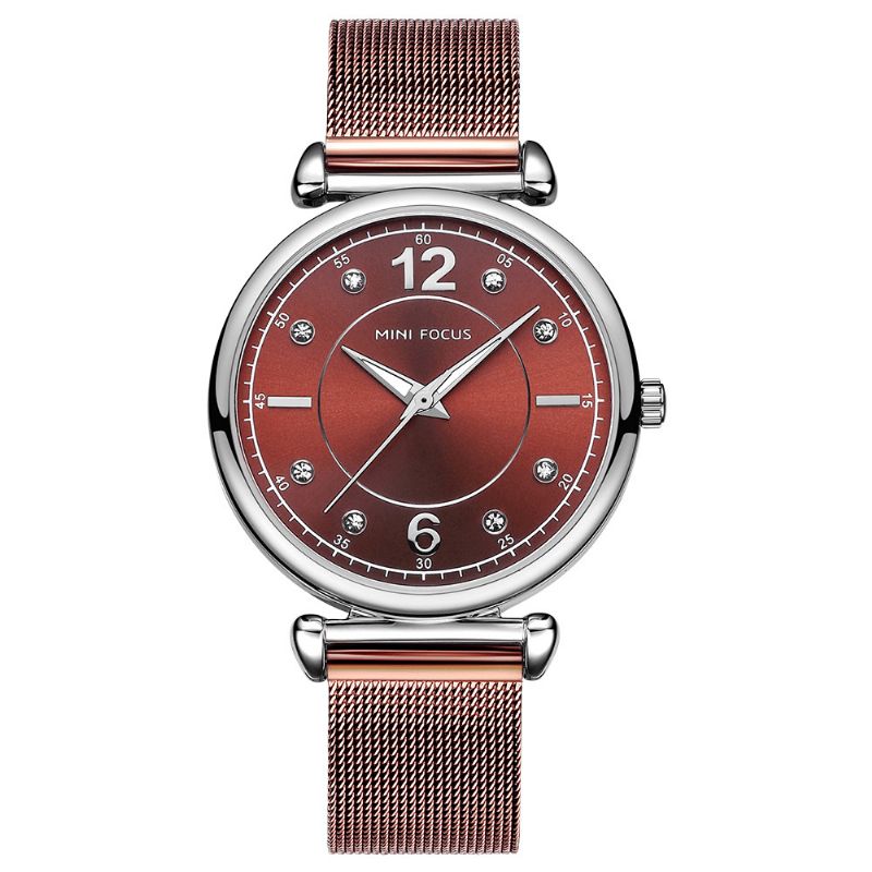 Mini Focus Mf0177L Elegant Design Mesh Steel Naisten Rannekello Crystal Naisten Quartz Watch