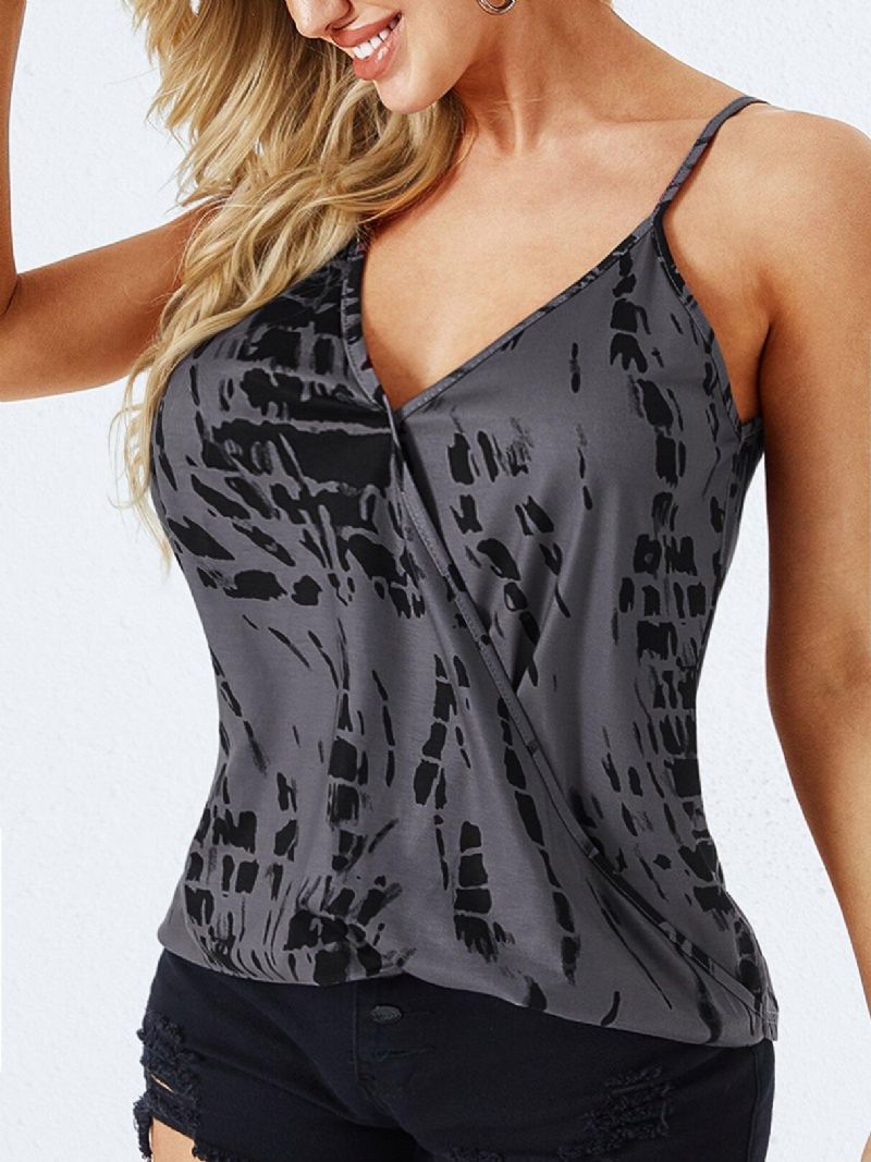 Casual Print Wrap Design V-Kaula-Aukkoinen Hihaton Summer Sling Tank Top