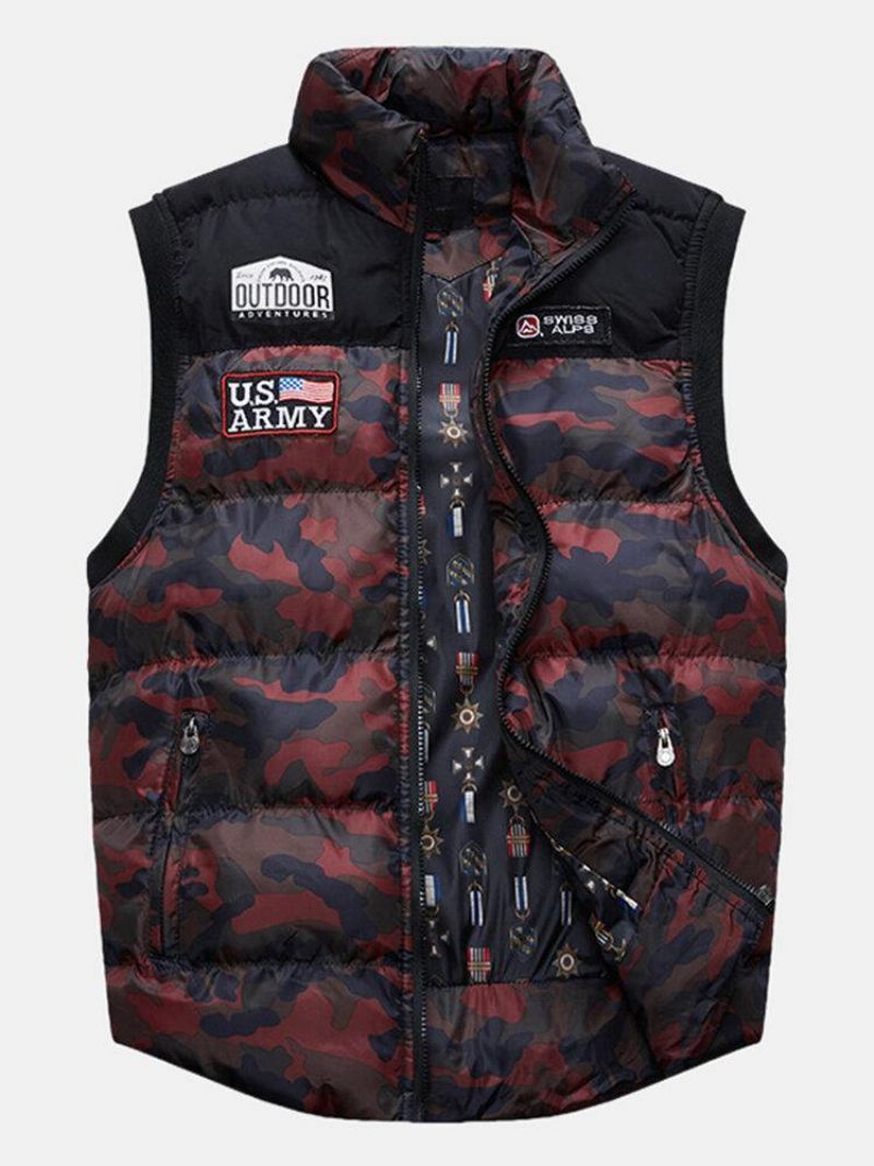 Miesten Camo Vetoketju Edessä Talvi Thicken Stand Kaulus Rento Lämmin Liivi
