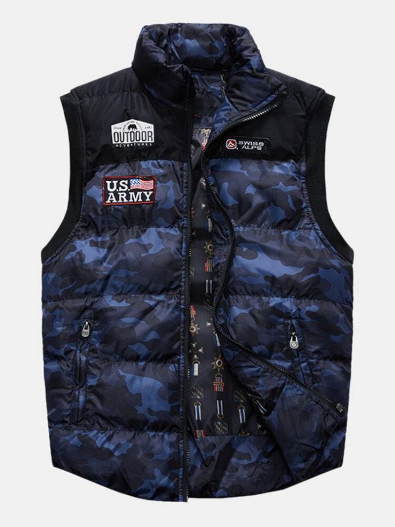 Miesten Camo Vetoketju Edessä Talvi Thicken Stand Kaulus Rento Lämmin Liivi