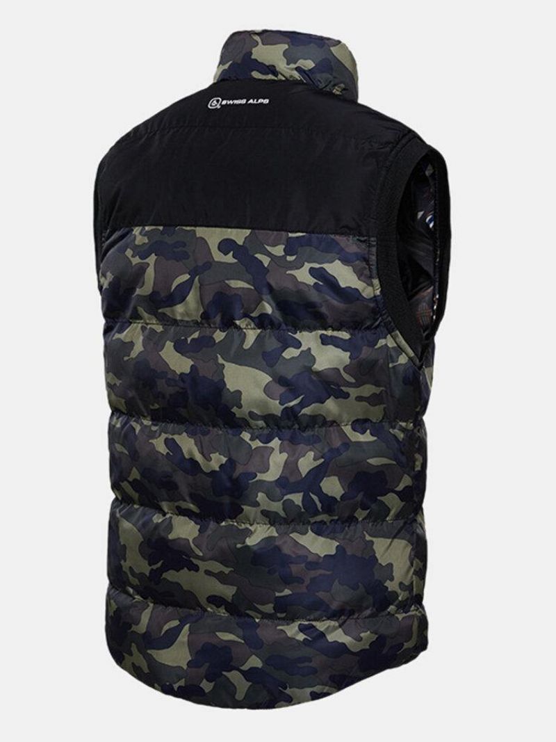 Miesten Camo Vetoketju Edessä Talvi Thicken Stand Kaulus Rento Lämmin Liivi