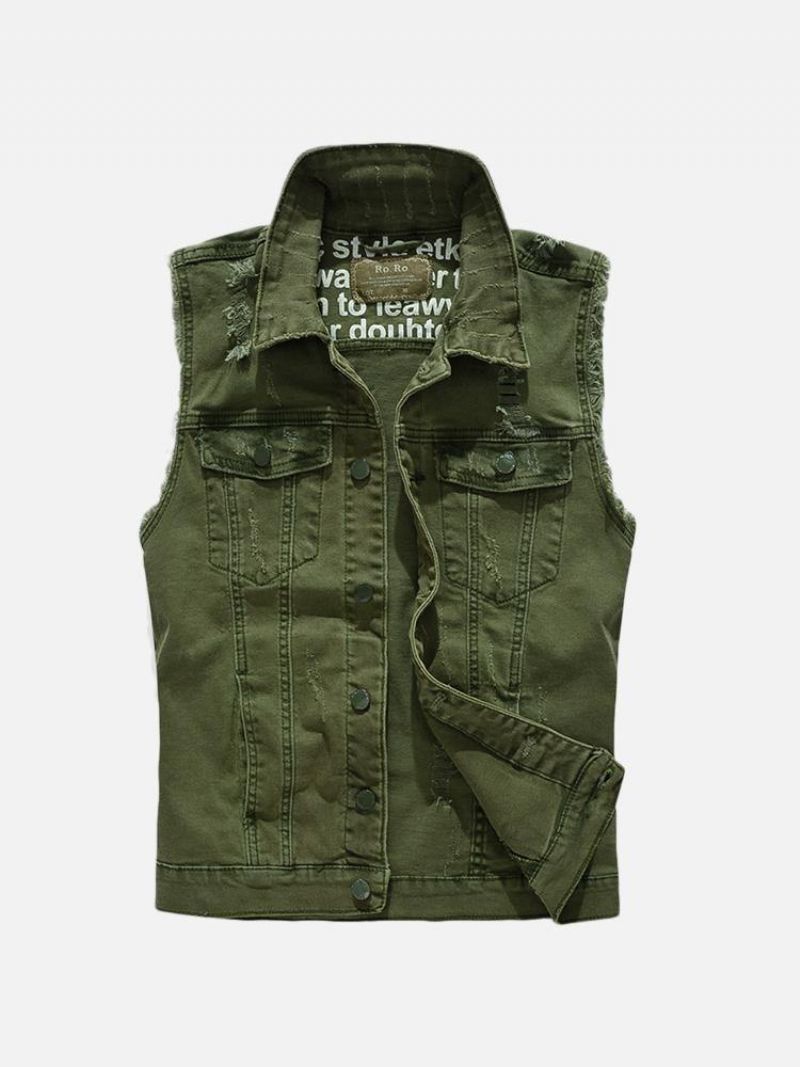 Miesten Taskurepillinen Jean Vest Hihaton Farkkutakki