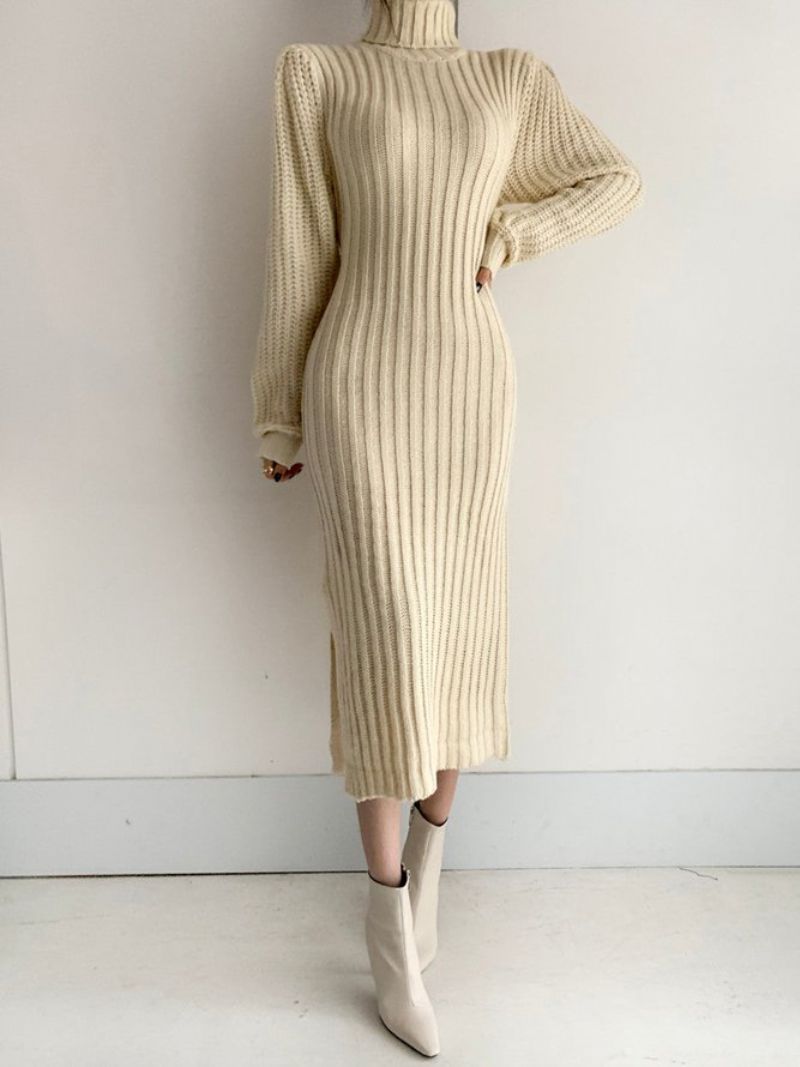 Pitkähihainen Plain Elegant Regular Fit Midi-Mekko