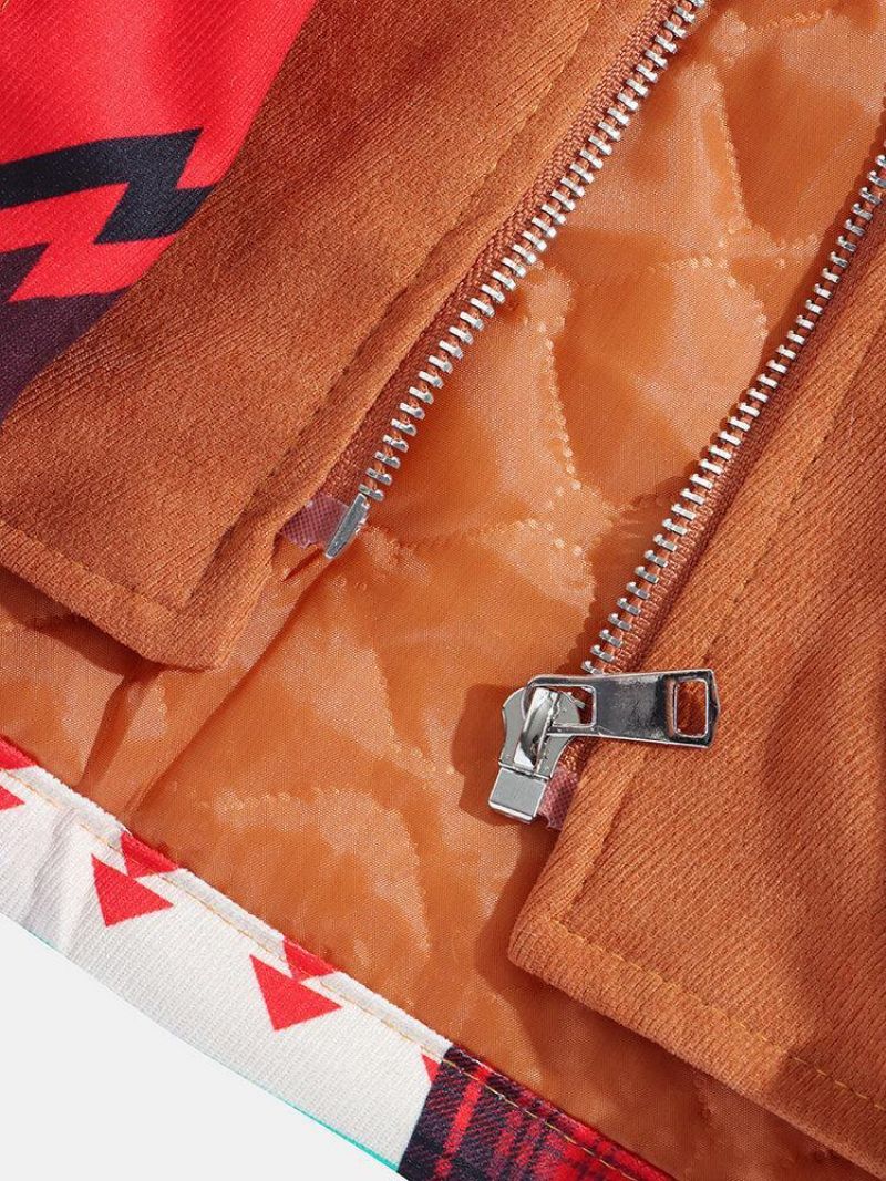 Miesten Ruudullinen Colorblock Paksu Vintage-Hupullinen Paitatakki