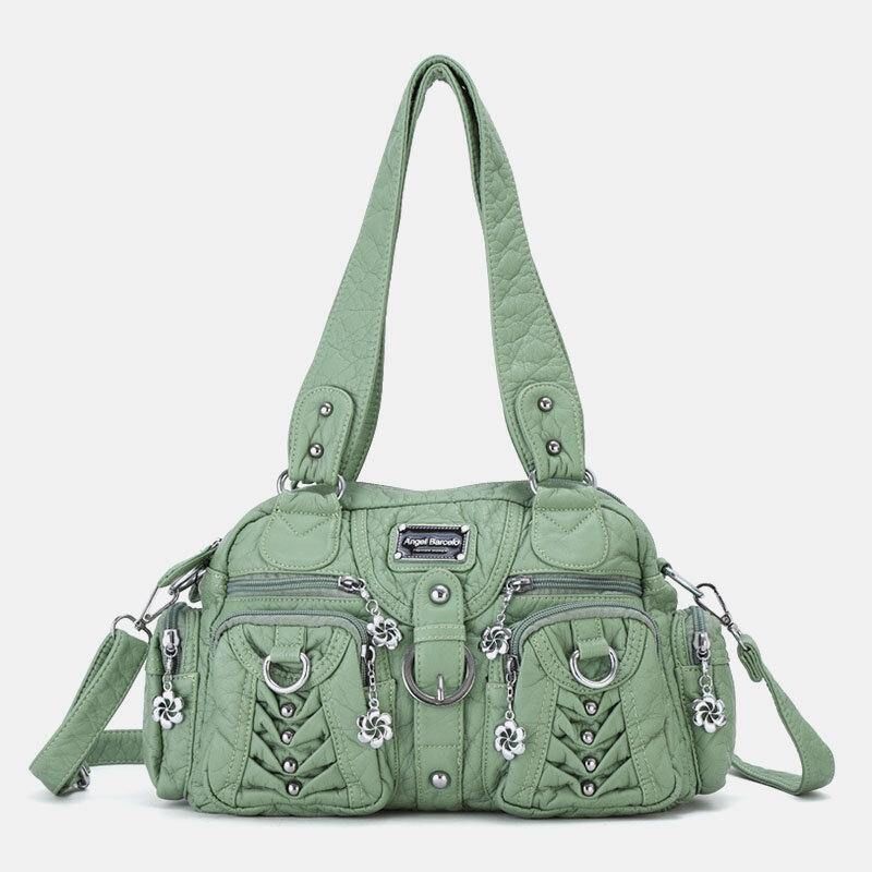 Angel Kiss Naisten Pu-Nahkainen Multi-Carry Yksivärinen Muoti Rento Olkalaukku Crossbody Laukku Käsilaukku