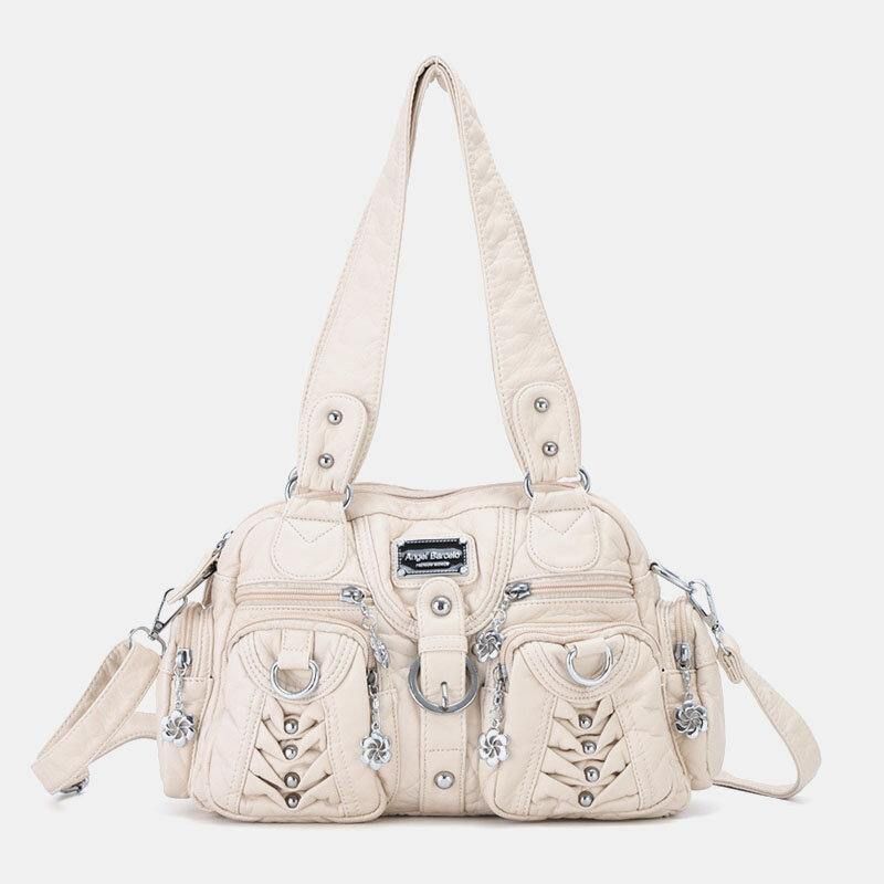 Angel Kiss Naisten Pu-Nahkainen Multi-Carry Yksivärinen Muoti Rento Olkalaukku Crossbody Laukku Käsilaukku